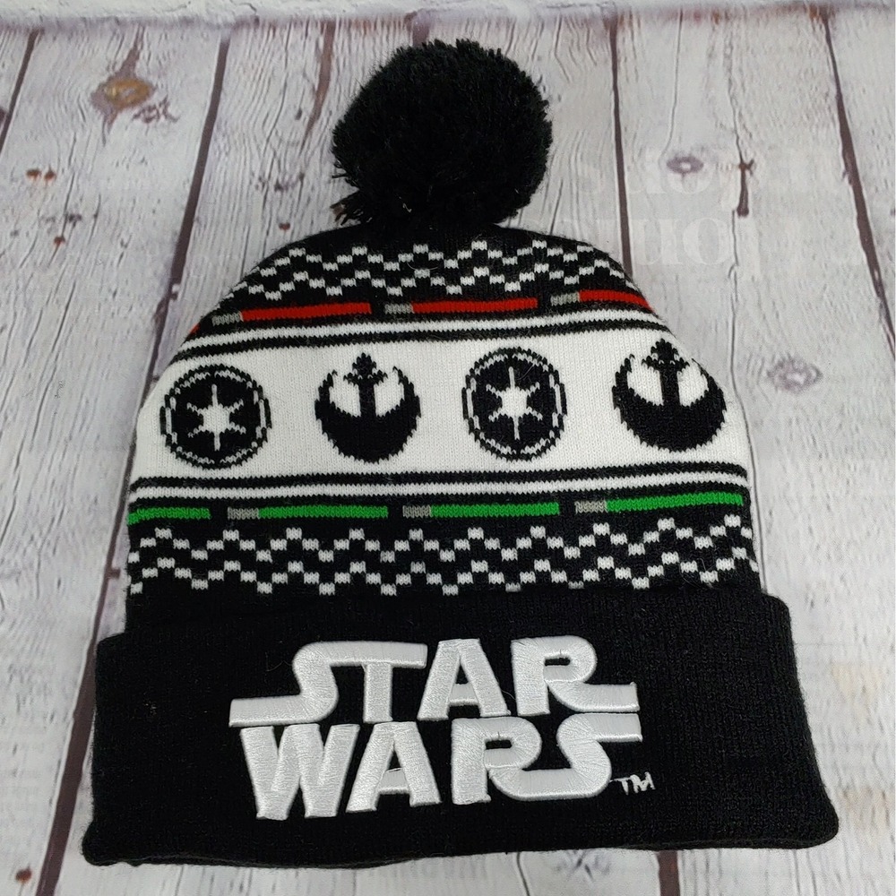 Disney Star Wars Beanie One Size JR Imperial Rebel Pom Black White Cap Boggin